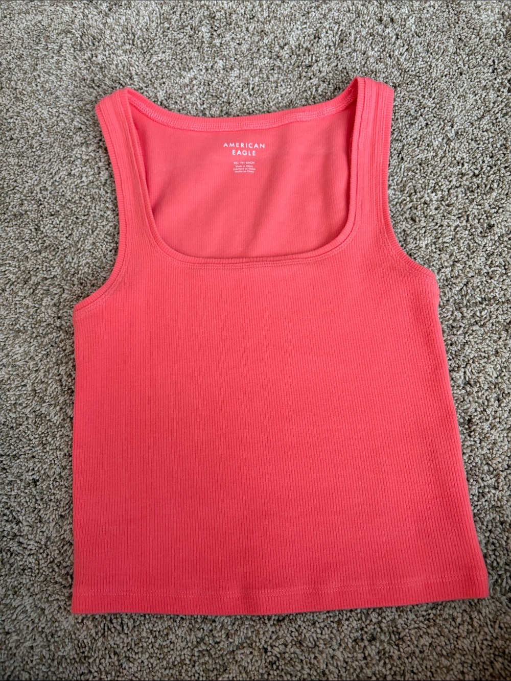 American Eagle Outfitters Coral Ribbed Square-Neck Tank